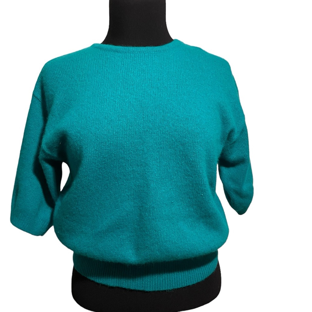 Vintage Chaus Angora Wool blend 80s Turquoise Teal boho M Sweater 🩵